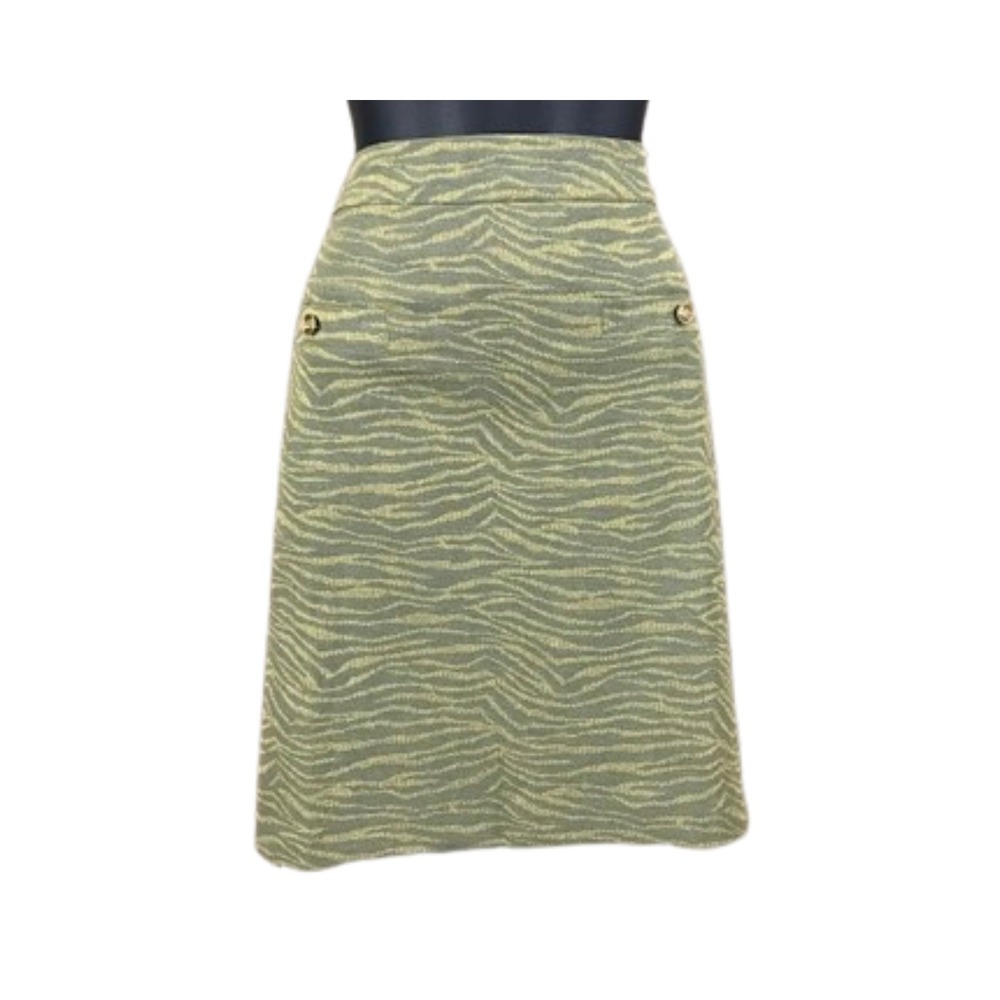 Michael Kors Army Green Gold‎ Zebra Print Career Skirt - XL